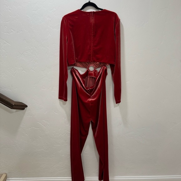 NWT Awaylee X Free People Peekaboo Velvet Jumpsuit Women's 1X Cutout Red Orange - Picture 10 of 16